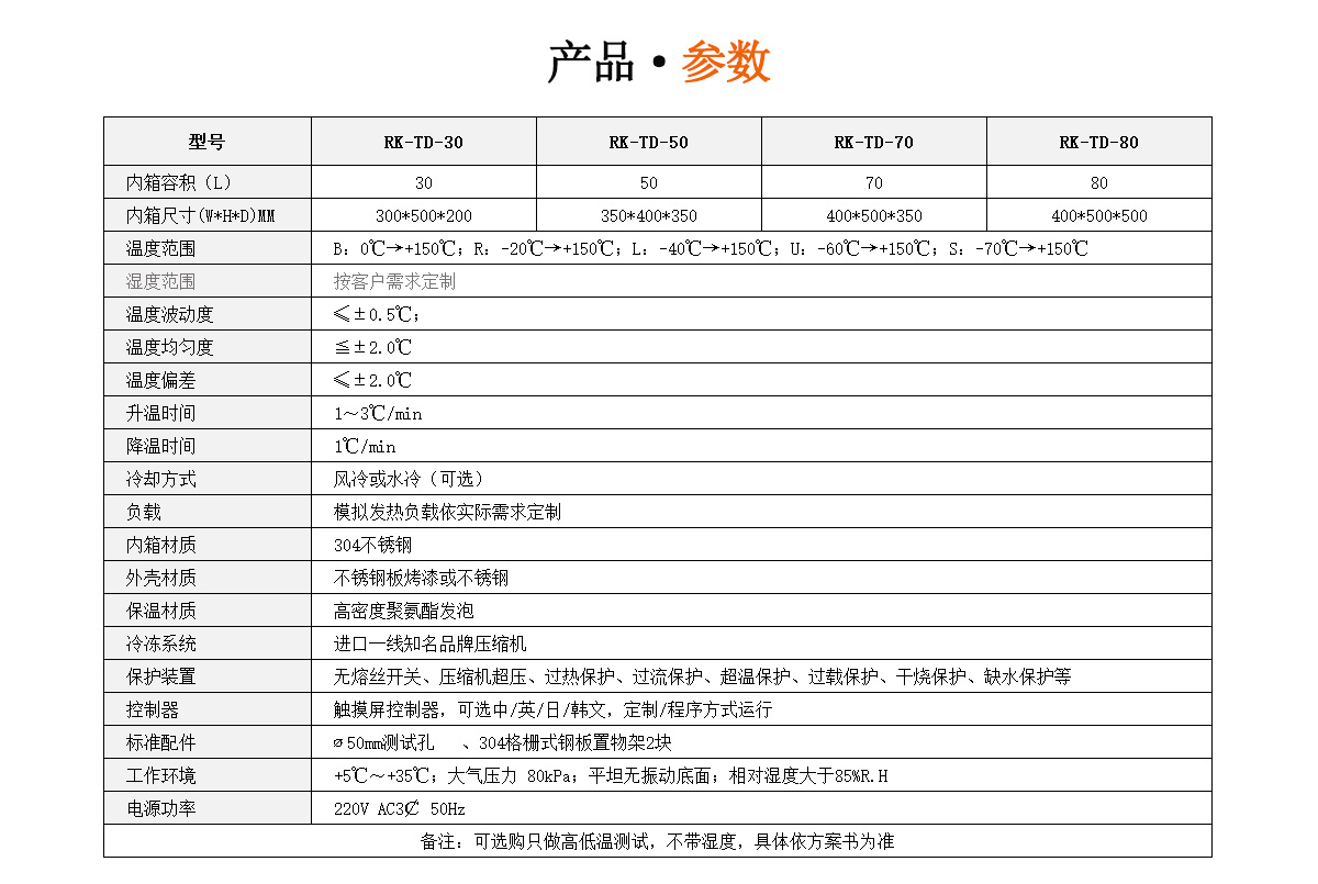 桌上型高低溫試驗箱規(guī)格參數